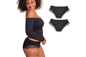 OSÉCLORE Perioden Unterwäsche Starke Blutung Bio Baumwolle / Oeko Tex + Waschbeutel, Menstruationsunterwäsche Fur Damen Madchen Frauen Mit Spitze, Periodenunterwäsche, Wochenbett Unterhosen 2er-Pack oder mehr