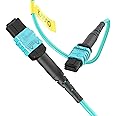 Karono 10ft/3M MPO to MPO Fiber Patch Cable, Nissin Japan Connectors, 8 Fibers OM3 Type B, Multi-Mode, QSFP+ & QSFP28 Transceiver Compatibility, MTP Compatible, LSZH Jacket, Aqua