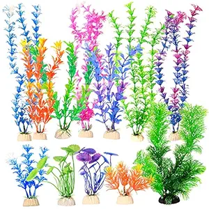 Quickun 10 Pack Artificial Aquarium Decoration Plants Fish Tank Decor Colorful Coral Ornament Seaweed Water Plant Resin Medium 3.94