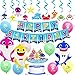 Price comparison product image JOYMEMO Cute Shark Birthday Decorations Party Supplies, Hanging Swirls, Happy Birthday Banner, Baby Shark Balloons, Shark Cake Toppers for Kid's Birthday, Baby Shower