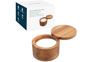 KITCHENDAO Contenitore per sale in legno di acacia, elegante contenitore per sale da cucina con coperchio magnetico girevole per conservare pepe, spezie, sale da bagno, erbe aromatiche o condimenti