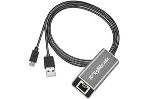 TV XSTREAM Adaptador USB Ethernet (plateado) para Fire TV Stick Lite/4K/4k Max Firestick o Chromecast con conexión micro no tipo C, USB a RJ45 Ethernet, cable de alimentación USB de 1 m, velocidades de hasta 100