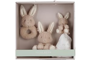 Little Dutch Newborn Naturals 8859 - Set de regalo de 3 piezas (manta de seguridad, peluche), diseño de conejo, color beige