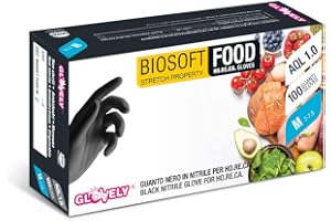 Rays Spa Glovely Guanti in nitrile nero Biosoft PF black Food, senza Polvere, testurizzato sulle dita, Idoneo Alimentare - Taglia S