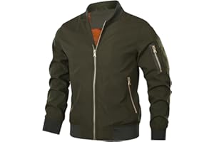 HOOD CREW Chaqueta bomber para hombre, ligera, casual, elegante, rompevientos con cremallera, con bolsillos