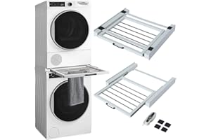 STAKMANN Kit di Congiunzione per Lavatrice e Asciugatrice, Supporto Universale di Sovrapposizione Salvaspazio, con Stendino Estraibile, Cinghia di Sicurezza e Adesivi Antiscivolo, Telaio per Accatastamento