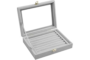 Pinsheng 7-Slot Scatola Portagioie in Velluto, Cofanetto Portagioie per Donne Ragazze con Chiusura Chiavi, Cofanetto Portagioie per Collana Bracciali Orecchini Anelli(Grigio)
