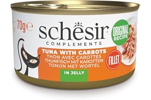 Schesir, Filetes de Atún con Calamares en Gelatina, Comida Húmeda Complementaria para Gatos, en Latas, Receta Original, 100% Natural, 12 x 70g