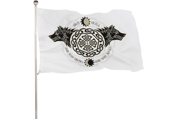 NIBABAEU Drapeau décoratif de maison, bannière de cour, deux loups avec runes viking nordiques, drapeau de bienvenue pour les vacances, décoration de pelouse à suspendre, 60 x 90 cm