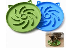 Silicone Slow Feeder Cat Bowl, Green&Blue 2Pcs, Puzzle for Dry/Wet Food | Easy to Clean Non-Slip Puzzle Feedi…