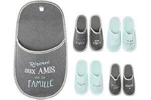 HOME DECO FACTORY Porta Pantofole Invites con 4 Coppie Famiglia Moda Benessere Comfort Textile, Grigio Aqua Bianco, 26.00 x 48.00 x 6.50
