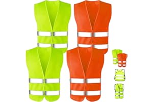 YOUYIKE Warnwesten Auto,4 x Universelle Größe 360 ° Sichtbar Reflektierende Warnweste，Pannenweste,Gelb und orange Reflektorweste Auto,Pannenhilfe,Waschbar,Warnwesten für Autofahrern,LKW,Arbeitskräften