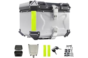 OAMGER Motorradkoffer Wasserdicht Motorrad Heckbox mit Sicherheitsverschluss Helme Aufbewahrung Aluminium für die meisten Motorräder und Maxiscooter (55L, Silber)