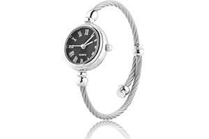 YUYTE Women Quartz Watches, Watch and Bracelet Set for Women, Female Analog Round Alloy Strap Open Bracelet Wristwatch for Ladies and Girls with Small Wrists (#01)