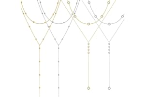 MLPKOI 4pcs Collier en Y pour Femmes, Longs Colliers Délicats Argent Lariat Tendance Collier Acier Inoxydable Femme Superposé Bijoux Fantaisie Femmes Cadeau