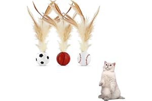 Andiker 3 bolas de rebote para gatos con pluma, coloridas bolas de plumas de gato con buen elástico para el ejercicio de persecución masticar, juguete interactivo para gatos de interior (M)