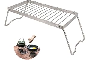 HERCHR Large Folding Campfire Grill Stainless Steel Grate Camping Grill Grid Rack Foldable Stove Stand 4.7x5.9x15.0in Ultralight Campfire Stand for Outdoor Camping Cooking Hiking BBQ Fishing