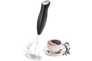 JEJA Mousseur à Lait, en Acier Inoxydable Fouet Électrique à Piles, Avec Moteur Très Puissant à 16500 RPM, Spirale Spéciale Bruit de travail<65db, pour Cafés, Expressos, Lattés et Cappucinos - Noir