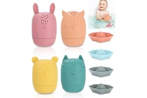 Toaren Badewannenspielzeug,8 Stück Silikon Badetiere,Badespielzeug Baby,Spielzeug Badewanne,Badewal Wasserspielzeug,Spritztiere Schimmelfrei für Babys(Bunt)
