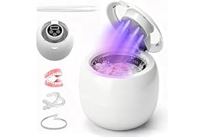 LONGYI Ultrasonic Cleaner, 45000HZ Ultrasonic Cleaner 210 ml Dental Pod with 6 UV Lamps, 4 Timer Settings, Portable with Built-in Battery, Ultrasonic Cleaner for Dentures, Jewellery