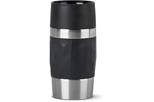 ‎EMSA Emsa Travel Mug Compact Thermobecher 300 ml, Isolierbecher Edelstahl, Kaffeebecher to go, 3h heiß, 6h kalt, 100% dicht, auslaufsicher, spülmaschinengeeignet, 360°-Trinköffnung, schwarz, N21601