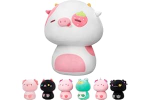 Mewaii 14'' Soft Strawberry Cow Pillows Mushroom Stuffed Animal Plush Plushie Squishy Toy - White
