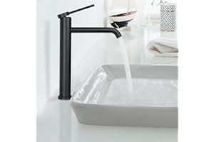 PHASAT Robinet Salle de Bain, robinet de lavabo haut, robinet d'évier à poser, mitigeur monocommande Noir PTMP01B