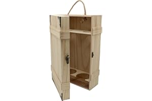 UNUS Scatola di vino per 2 bottiglie, legno fiammato, vintage, con coperchio e corda, elegante scatola per bottiglie di vino, confezione regalo, confezione regalo di bottiglie di vino