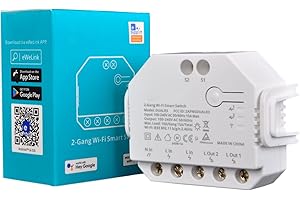 ANVEK Interruptor de luz inteligente, dual R3 2-Gang 2-Way Smart WiFi interruptor apoya Alexa y Siri, medición de potencia, persianas y persianas (DUAL R3 1pcs)