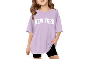 VUNCIO Tee Shirt Manche Courte Enfant Fille Col Rond Fashion Haut Blouse Long Ado Fille été Ample Fluide Léger Confortable Mignon Casual Plage Vacances Chemise 3-14 Ans