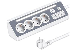 DARBONY Steckdosenleiste mit USB und 2 Type-C, 4 Fach Ecksteckdose Mehrfachsteckdose mit LED, Mehrfachstecker Überspannungsschutz 3680W 16A, Steckerleiste mit Schalter Ecksteckdosenleiste 1.5m für Küche Büro