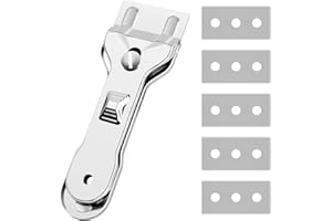 FESSOSKO Edelstahl Ceranfeldschaber mit 5 Ersatzklingen, Schaber Ceranfeld Rostfrei Glasschaber Küchenschaber, Schaber Ceranfeld für Backofen, Induktionsherd, Glasfenster, Flecken entfernen