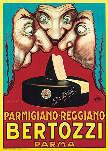 Vintage provisions et confiseries Bertozzi Fromage, Italie, C1930 par Achille Mauzan 250 g/m² Brillant Art carte Format A3