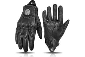 mjmoto Guanti da moto retrò neri in pelle - Guanti traspiranti touch screen a dita intere per motociclisti e motociclisti - Guanti da moto vintage classici