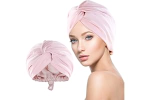 WUBAYI Silk Bonnet for Sleeping, Imitation Night Sleep Caps, Silk Wrap with Elastic Adjustable Button, Soft Head Cover Sleeping Hat for Women with Curly Hair