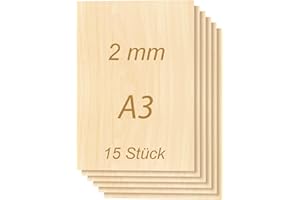 ToCome 2mm Sperrholz A3 Linde Sperrholzplatte Laserfähig 420 x 297 x 2mm Linden Holzplatte Plywood 2mm Holz für Laser (15 Stück)