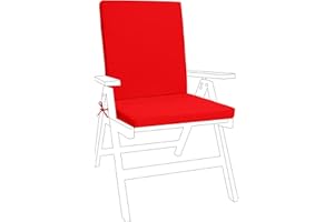 Gardenista Garden Highback Chair Seat Pads | Indoor Outdoor Water Resistant Seat and Back Cushion | Soft and Thick Chair Pad with Secure Ties | Durable Patio Furniture Cushions (1 Piece, Red)