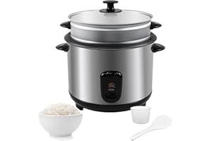 ‎KISIDUS kisidus Reiskocher - inkl. Dampfgarfunktion - 1,8 Liter Kapazität, Warmhaltefunktion, mit Innentopf, Deckel, Messbecher und Reislöffel, Silber