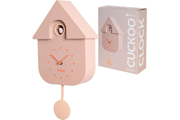Fisura - Gökur beige och orange. Originell väggklocka | Modern väggklocka. Presentdekoration. 3 AA-batterier ingår ej. 21,5 x 8 x 41,5 cm. ABS-plast