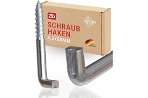 LouMaxx Skruvkrokar rak med slits 5,2 x 50 mm, 25 stycken krokskruvar, galvaniserade skruvkrokar av stål, lastkapacitet 40 kg