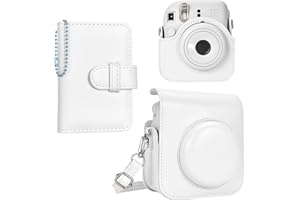HIYQIN Custodia Protettiva per Fotocamera Compatibile con Fujifilm Instax Mini 12, Polaroid Instax 12 Mini Borsa in Pelle con Tracolla e Mini Album Fotografico Portatile - Bianco
