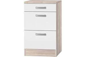 MMR Auszug-Unterschrank Küche Dallas, Schubladenschrank, 1 Schublade, 2 Auszüge, 50 cm breit, Weiß/Akazie Dekor