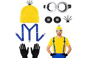 Humairc Costume Giallo Kit Occhiali Giallo Costume Halloween Cosplay Carnevale Halloween Accessori Cosplay Costume da Giallo Donna Uomo Bambino - Occhiali Cappello Giallo Guanti Neri