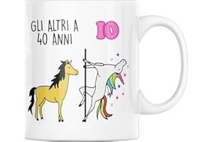 Vulfire Tazza Idea Regalo per compleanno di 40 anni, festa dei 40 anni compleanno, tazza quarant'anni Unicorno (Bianco, Ceramica)