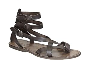 GIANLUCA - L'ARTIGIANO DEL CUOIO Sandali Gladiatore Uomo in Pelle Color Testa di Moro