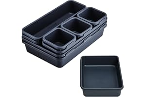 OZNEWLIFE Plateaux de Rangement pour Tiroir, Noir Cosmétiques Diviseur Organisateur en Plastique avec Boîtes 3 Tailles pour Bureau, Coiffeuse, Salle de Bain, la Cuisine (Lot de 8)