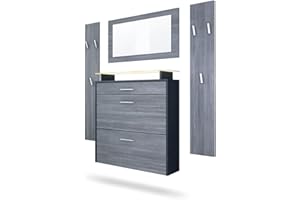 Vladon Malea Hallway Storage Set, Set da Ingresso con 1 scarpiera a Muro, 1 Specchio a Muro e 2 Pannelli Appendiabiti, Antracite Opaco/Avola-Antracite