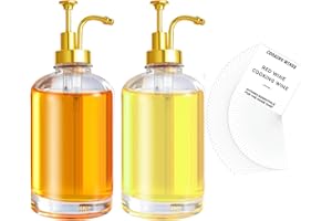 Ticeed 2 Pcs Kaffee Glas Sirup Set 500Ml Kaffeesirup Pumpspender Essig und Ölflaschen Set mit 40 Aufkleber Trichter Spenderflaschen Olivenöl Flasche Spender für Coffee Bar Küche (Gold)