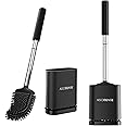 ASOBEAGE Silicone Toilet Brush: Flexible Head, Stainless Steel Handle, Wall-mounted, Quick-drying Holder for Bathroom Clean (Black, 2 Packs)