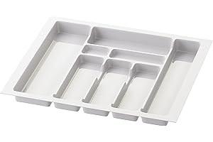 Inserto portaposate Sossai Divio per cassetti larghi 60 cm, 53x49 cm – ritagliabile, 8 scomparti, bianco, vassoio portaposate in plastica robusta per la cucina